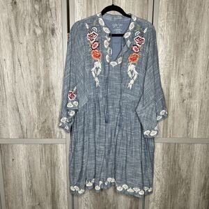 Kyla Seo Dress Size XL Embroidered Floral Boho Artsy Pockets